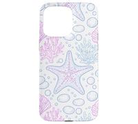 Custodia per iPhone 15 Pro Max Blue Pink Starfish Shell Coral Ocean Life and Beach Pattern