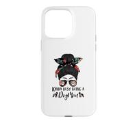 Custodia per iPhone 15 Pro Max Boston Terrier Kinda Busy Being A Dog Mom Messy Bun