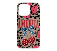 Custodia per iPhone 15 Pro Max Brown Cheetah America Girls Leopard Print Cherry E Bow