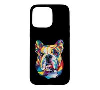 Custodia per iPhone 15 Pro Max Bulldog inglese geometrico pop art primo piano ritratto faccia