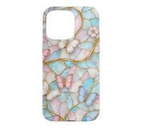 Custodia per iPhone 15 Pro Max Butterfly Pink White Blue Stained Art Stain Butterflies
