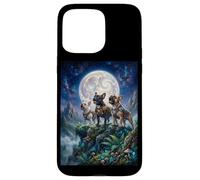 Custodia per iPhone 15 Pro Max Cani Pug Howling to The Moon Fantasy Storie Amanti