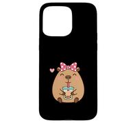 Custodia per iPhone 15 Pro Max Capybara Drink Bubble Tea Ragazze Coquette Bow Kawaii Anime