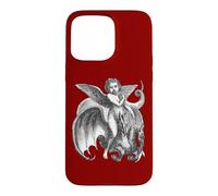 Custodia per iPhone 15 Pro Max Carattere alato demoniaco cavalcando un drago a due teste ritagliato