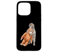 Custodia per iPhone 15 Pro Max Carino Baby Macaco Scimmia & Orangutan Peluche Acquerello
