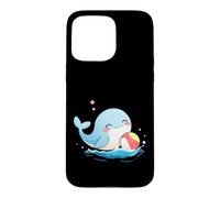 Custodia per iPhone 15 Pro Max Carino balena Kawaii che gioca a palla da spiaggia divertimento oceano