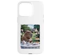 Custodia per iPhone 15 Pro Max Carino Capybara Sip Tea Rose Cup Cottagecore Floral Garden