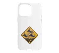 Custodia per iPhone 15 Pro Max Cartello retrò giapponese con gatto che attraversa la scritta "Caution Leaping Cats