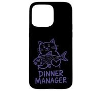 Custodia per iPhone 15 Pro Max Cat Dinner Manager Divertente Felino Fish Amante