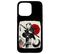 Custodia per iPhone 15 Pro Max Cat Ninja Gamer Giapponese Sumi-e Gioco Samurai Art