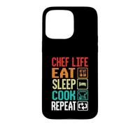 Custodia per iPhone 15 Pro Max Chef Life Eat Cook Repeat Funny Cooking Chefs Lover