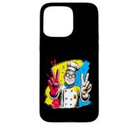 Custodia per iPhone 15 Pro Max Chef sorridente segno pace retrò ritratto grafico doppio cuoco
