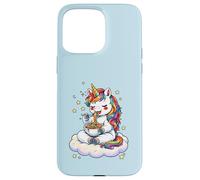 Custodia per iPhone 15 Pro Max Chibi Unicorno Mangia Arcobaleno Spaghetti Pasta Grafica