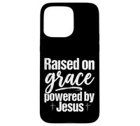 Custodia per iPhone 15 Pro Max Citazione di fede cristiana "Raised on Grace Powered by Jesus Christian Faith"