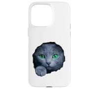 Custodia per iPhone 15 Pro Max Colpisce il gatto blu russo con gli occhi verdi che sbirciano attraverso
