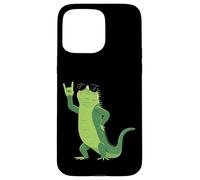Custodia per iPhone 15 Pro Max Cool Iguana Rock On Funny Rettile Amante Animale Grafica Mano