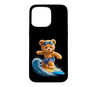 Custodia per iPhone 15 Pro Max Coraggioso orsacchiotto cavalcando le onde tavola da surf Shapes Mania