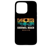 Custodia per iPhone 15 Pro Max Cozumel Beach Messico Retro Tramonto Palma Spiaggia Tropicale Vibes