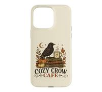 Custodia per iPhone 15 Pro Max Cozy Crow Cafe, design vintage per amanti del caffè autunnale