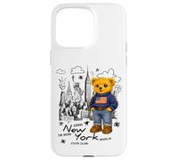 Custodia per iPhone 15 Pro Max Cute American Teddy Bear Sketch Drawing, New York Teddy Bear