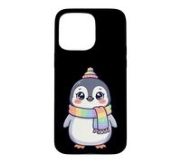 Custodia per iPhone 15 Pro Max Cute Kawaii Penguin Rainbow Beanie Scarf Winter