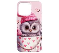 Custodia per iPhone 15 Pro Max Cute Owl Baby In Valentines Basket Pink Heart Pattern