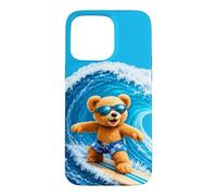 Custodia per iPhone 15 Pro Max Cute Teddy Bear Cavalcando le Onde Tavola Surf Forme Mania