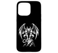 Custodia per iPhone 15 Pro Max Demone Gargoyle alato appollaiato su Rock Gothic Line Art icona