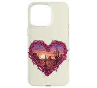 Custodia per iPhone 15 Pro Max Desert Heart Cactus Tramonto Southwest Romance Wall Art