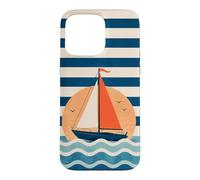 Custodia per iPhone 15 Pro Max Design a strisce nautiche in barca a vela verso il tramonto
