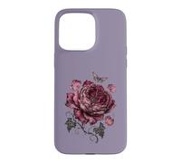 Custodia per iPhone 15 Pro Max Design botanico da giardino con falena rosa gotica bordeaux