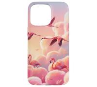 Custodia per iPhone 15 Pro Max Design con fenicottero rosa con nuvole, cielo e uccellino