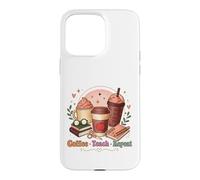 Custodia per iPhone 15 Pro Max Design della routine quotidiana di Coffee Teach Repeat Teach