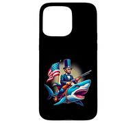 Custodia per iPhone 15 Pro Max Divertente 4 luglio 4 luglio Abe Abraham Lincoln Equitazione di uno squalo