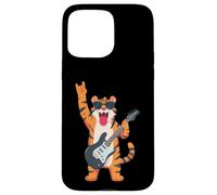 Custodia per iPhone 15 Pro Max Divertente cartone animato Tiger Rock Music Guitar Player Design