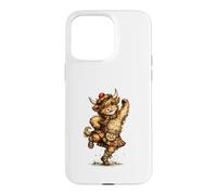 Custodia per iPhone 15 Pro Max Divertente Highland Cow Esecuzione Scozzese Danza