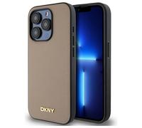 Custodia per iPhone 15 Pro Max DKNY MagSafe con logo in metallo granulato, color