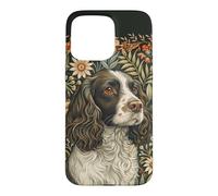 Custodia per iPhone 15 Pro Max English Springer Spaniel William Morris, decorazione floreale per cani