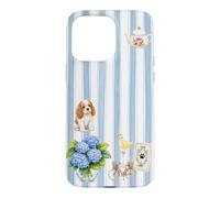 Custodia per iPhone 15 Pro Max Estetica Cottagecore Cavalier Ortensia A Righe Blu