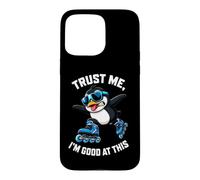 Custodia per iPhone 15 Pro Max Fantastico pinguino di pattinaggio in linea, credo di essere bravo in questo