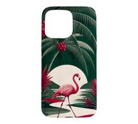 Custodia per iPhone 15 Pro Max Fenicottero che cammina sotto le palme ad arco