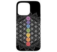 Custodia per iPhone 15 Pro Max Fiore della vita con i simboli dei chakra, Geometria sacra