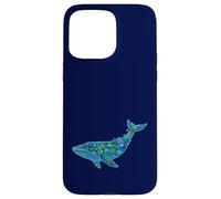 Custodia per iPhone 15 Pro Max Floral Whale Blue Humpback Botanical Flowers Ocean Nature