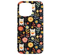 Custodia per iPhone 15 Pro Max Folk Cat Art Floral Midnight Boho Nero Pattern