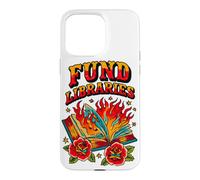 Custodia per iPhone 15 Pro Max Fondi biblioteche fiammeggianti pagine rose retrò illustrazione