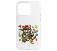 Custodia per iPhone 15 Pro Max Funny Cat Rockstar Autism Puzzle Consapevolezza dell'autismo