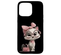 Custodia per iPhone 15 Pro Max Gattino Grigio Gatto Rosa Leopard Occhiali Glam Fashion Graphic