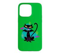 Custodia per iPhone 15 Pro Max Gatto nero vampiro retrò Atomic Age Mid-Century con ali di pipistrello