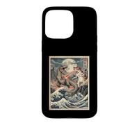 Custodia per iPhone 15 Pro Max Gatto vs T-Rex giapponese Ukiyo-e Kaiju Monster Art