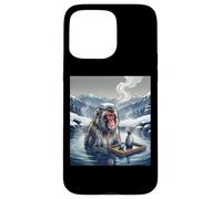 Custodia per iPhone 15 Pro Max Giapponese Neve Scimmia Onsen Bagno